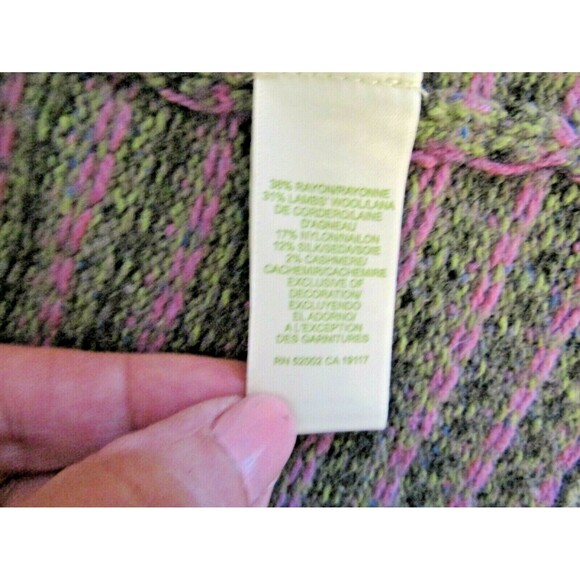 Sigrid Olsen Cardigan Green Wool Blend Knit Sweater Crochet Floral Accents PM - Picture 12 of 12